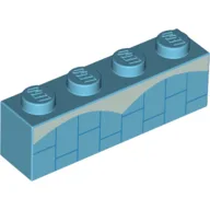 Brick 1 x 4 with White Arches, Blue Brick Pattern Print / Medium Azure