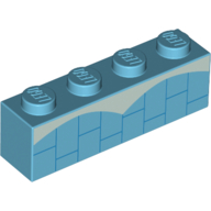 Lego Brick 1 x 4 with White Arches, Blue Brick Pattern print / Medium Azure