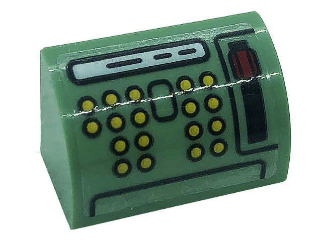 Lego Slope, Curved 1 x 2 with Bottom Stud Holder with Buttons and Lever Pattern (Sticker) - Set 76388