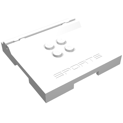 Lego Plate Special 6 x 6 x 2/3 with 4 Studs and Embossed 'SPORTS' / White