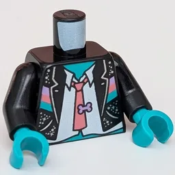 Torso Jacket, White Shirt, Coral Tie with Lavender Bone, Glitter Print, Black Arms, Dark Turquoise Hands / Black
