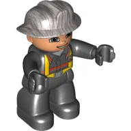 Duplo Figure with Fireman Helmet Silver, and Nougat Face, and Black Hands / Black