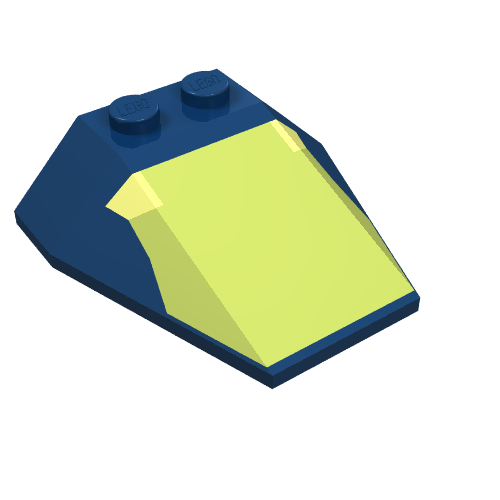 Lego Brick Wedged, Sloped 4 x 4 Triple, Stud Notches with Mini Slave I Print / Dark Blue