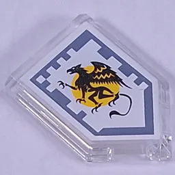 Tile Special 2 x 3 Pentagonal with Nexo Power Shield Print - Griffon of Graciousness / Trans-Clear