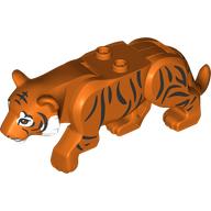 Lego Animal, Big Cat, Tiger with 2 Studs with Black Stripes print / Reddish Orange