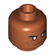 Lego Minifig Head The Watcher, White Eyes, Cheek Lines, Serious Print / Dark Orange
