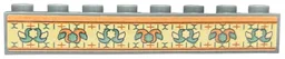 Brick 1 x 8 with Wallpaper, Orange and Sand Green Floral Shapes and Ornamental Geometric Border on Tan Background Pattern (Sticker) - Set 40579
