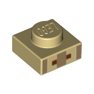 Lego Plate 1 x 1 with 3 Dark Tan Rectangles and 2 Black Squares Print [Minecraft Villager Mouth and Nose] / Tan