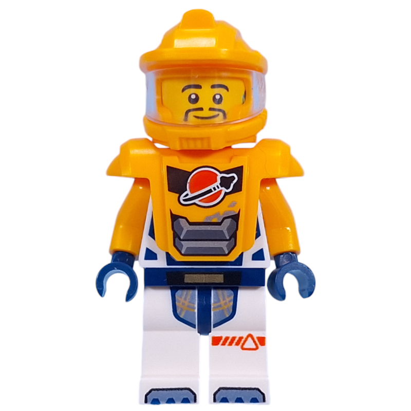 Lego Astronaut, White Spacesuit, Bright Light Orange Armor and Helmet, Goatee
