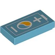 Tile 1 x 2 with White Battery Print / Medium Azure