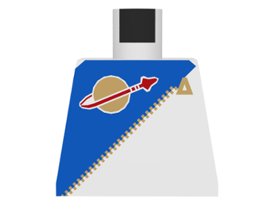 Lego Torso Futuron Uniform with Blue Panel, Gold Zipper, and Classic Space Logo Pattern