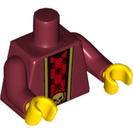 Lego Torso Robe with Gold Trim over Red Shirt with Black Skulls and Belt with Gold Skull Buckle Print, Dark Red Arms, Yellow Hands / Dark Red