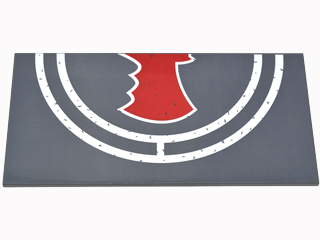 Lego Tile 8 x 16 with Bottom Tubes, Textured Surface with Half White Landing Pad Circles and Red Bat Symbol Pattern Right Side (Sticker) - Set 76052