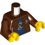 Lego Torso, Jacket, Dark Blue Shirt, Black Hourglass print, Reddish Brown Arms, Yellow Hands / Reddish Brown