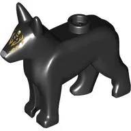 Animal, Dog, Alsatian / German Shepherd (Police Dog) with White Eyes, Silver Nose, Gold Decorations on Face Print / Black