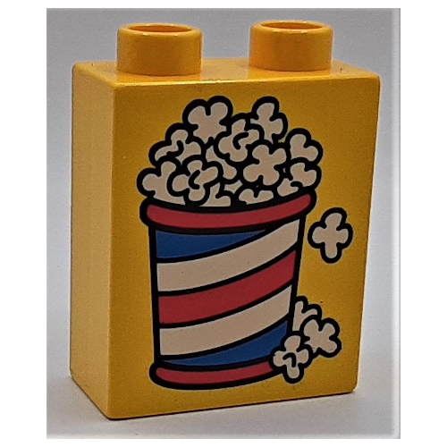 Lego Duplo Brick 1 x 2 x 2 with Bucket of Popcorn Print / Yellow