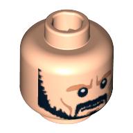 Lego Minifig Head Setam, Trimmed Beard, Moustache, Silver Cheek Mark, Determined Expression Print [Blocked Open Stud] / Light Nougat