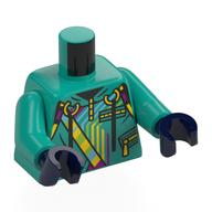 Lego Torso, Hoodye, Yellow Rings, Lime/Yellow/Bright Light Blue Decorations print, Dark Turquoise Arms, Dark Blue Hands / Dark Turquoise