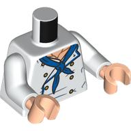 Lego Torso, Marine Uniform, Blue Trim, Tie, Gold Buttons print, White Arms, Light Nougat Hands / White
