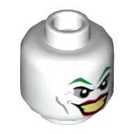 Minifig Head Joker, Green Eyebrows, Red Lips, Wide Smile / Disgusted Print / White