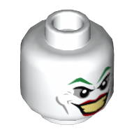 Lego Minifig Head Joker, Green Eyebrows, Red Lips, Wide Smile / Disgusted Print / White