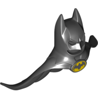 Lego Mask, Batman Cowl with Cape, Yellow Batman Logo with 3 Center Bottom Points print / Black