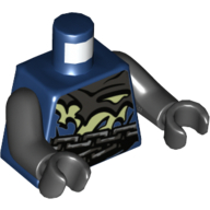 Lego Torso Silver and Yellowish Green Tattered Robes with Silver Chains Print, Blacks Arms and Hands / Dark Blue