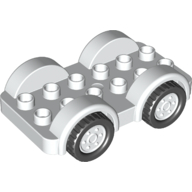 Lego Duplo Car Base 2 x 6 - 4 White Wheels with Black Tires on 4 Fixed Axles / White