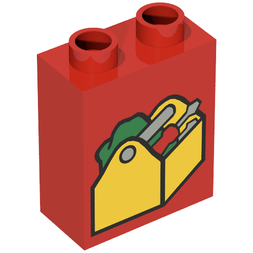 Lego Duplo Brick 1 x 2 x 2 with Tool Box Print / Red