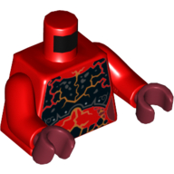 Lego Torso Armor, Black Chestplate, and Dark Red and Black Spots, with Orange Cracks Print, Red Arms, Dark Red Hands / Red