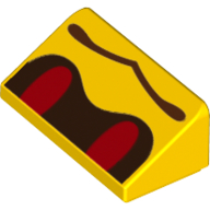 Lego Brick Sloped 30° 1 x 2 x 2/3 with Red Eyes and Wavy Mouth (Buzzy Beetle Face) Print / Yellow