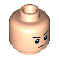 Lego Minifig Head Boba Fett, Eyebrows, Scowl / Crooked Malicious Smile Print / Light Nougat