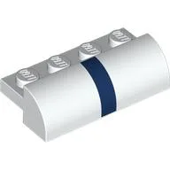 Brick Curved 2 x 4 x 1 with Dark Blue Stripe Print / White