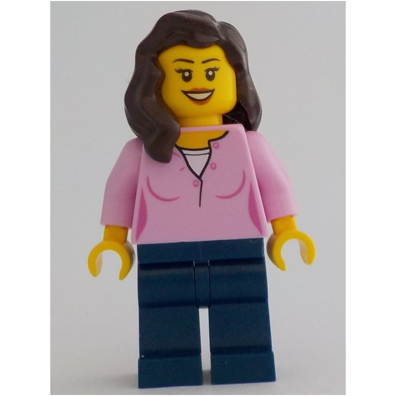 Lego Bright Pink Torso, Dark Blue Legs, Dark Brown Hair