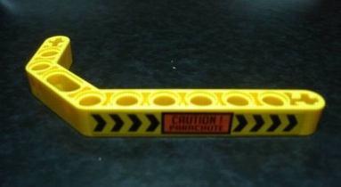 Lego Technic, Liftarm, Modified Bent Thick 1 x 11.5 Double with Black Chevrons and 'CAUTION! PARACHUTE' Pattern (Sticker) - Set 8146