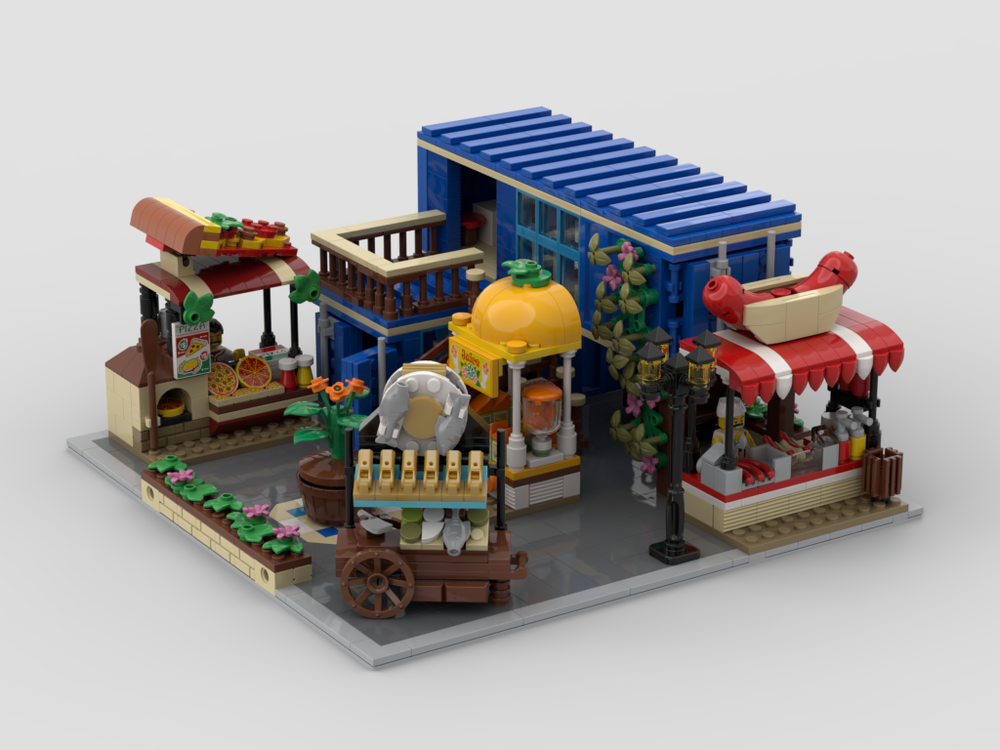 Lego Modular Urban Food Area + 3 stand + 1 cart