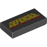 Tile 1 x 2 with Yellow and Red word 'DEFENDER' Print / Black