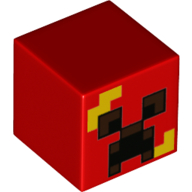 Lego Minifig Head Special, Cube with Creeper, Yellow Stripes Print / Red