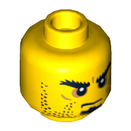 Lego Minifig Head Knight, Dual Sided, Stubble, Black Goatee, Bushy Eyebrows, Determined / Closed Mouth Print [Hollow Stud] / Yellow