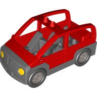 Lego Duplo Car with 2 Studs on Roof, Dark Bluish Gray Base / Red