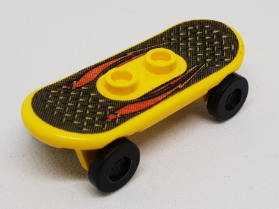 Lego Minifigure, Utensil Skateboard Deck with Red Lightning and Tread Plate Pattern (Sticker) with Black Wheels (42511pb04 / 2496) - Set 6734