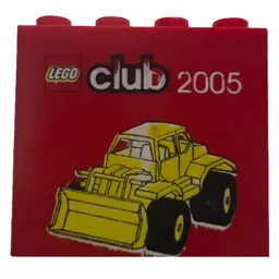 Brick 2 x 4 x 3 with 'Lego Club 2005 - Yellow bulldozer' Print / Red