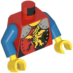 Torso, Armor, with Silver Shoulder Covers, Dragon Standing Print, Blue Arms, Yellow Hands