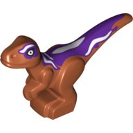 Lego Animal, Dinosaur, Raptor, Baby, Dark Purple Top, White Stripes / Dark Orange