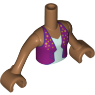Lego Minidoll Torso Girl with Magenta Open Vest with Gold Dots over Light Aqua Top Print - Medium Nougat Arms with Hands / Medium Nougat