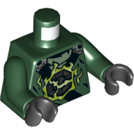 Lego Torso Armor with Black Straps, Broken Emblem with Yellowish Green Flames / Silver Emblem on Back Print, Dark Green Arms, Black Hands / Dark Green