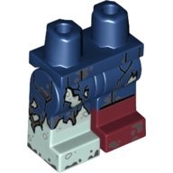 Lego Hips and Dark Blue Legs, Dark Red Left Boot, Light Aqua Right Boot with Scratches, Dark Bluish Gray Mud Stains print / Dark Blue