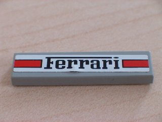 Lego Tile 1 x 4 with 'Ferrari' and Red Stripes on White Background Pattern (Sticker) - Set 2556