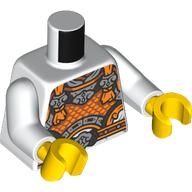 Lego Torso, Orange/Silver Armor print, White Arms, Yellow Hands / White