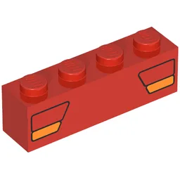 Brick 1 x 4 with Car Taillights Red and Orange Print / Red